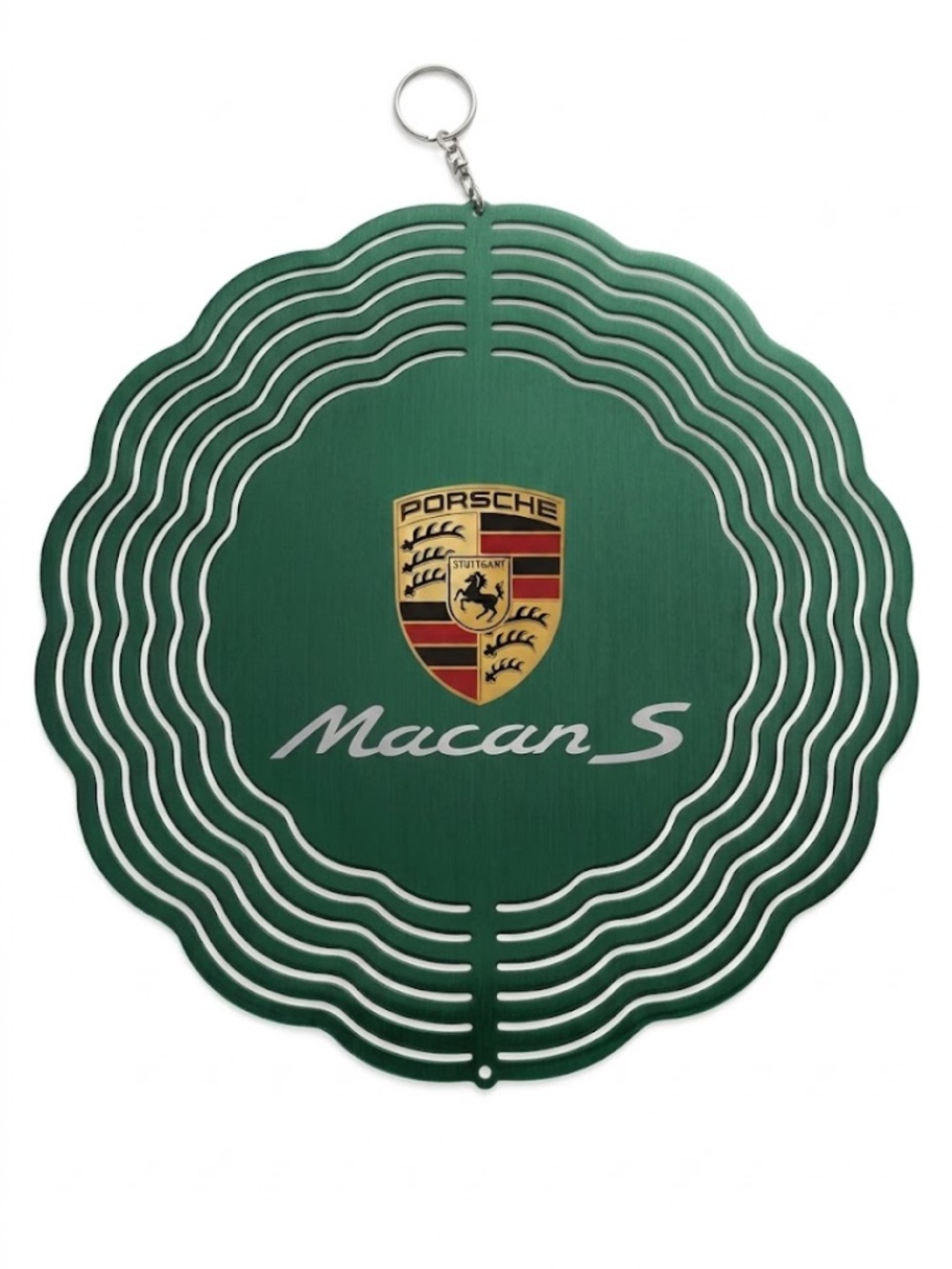 10" Porsche Macan S Kinetic Wind Spinner - Green Metal Hanging Yard Decor